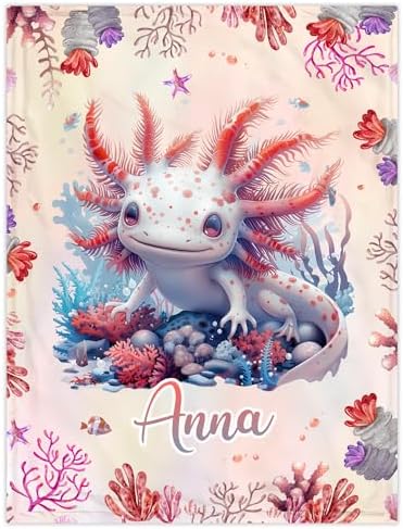 Hyturtle Personalized Axolotl Baby Blanket - Soft Cozy Plush Gift for Newborn