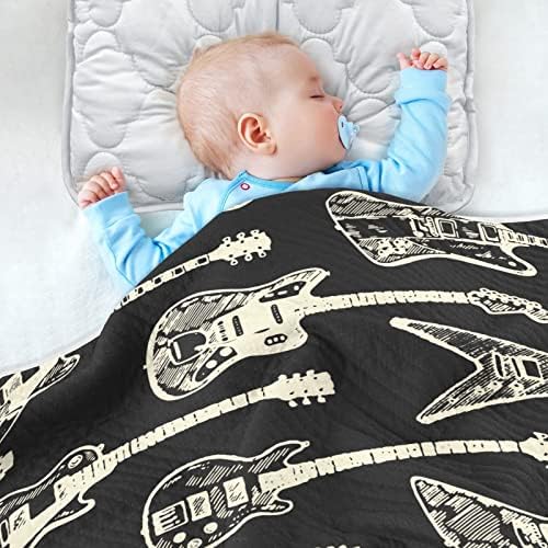 Pigsaly White Black Electric Guitar Baby Blanket 30x40