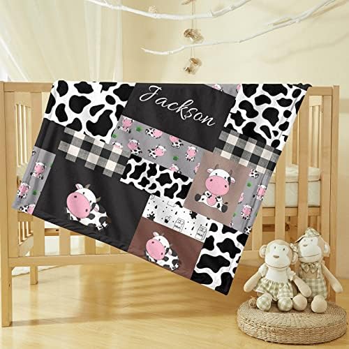 Personalized Cow Print Baby Blanket with Name
