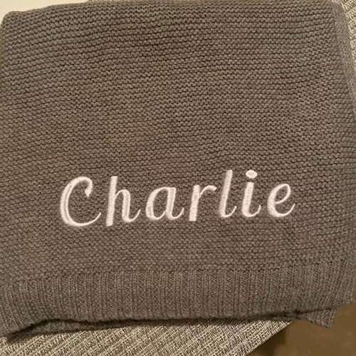 Personalized Cotton Knitted Blanket with Embroidered Name