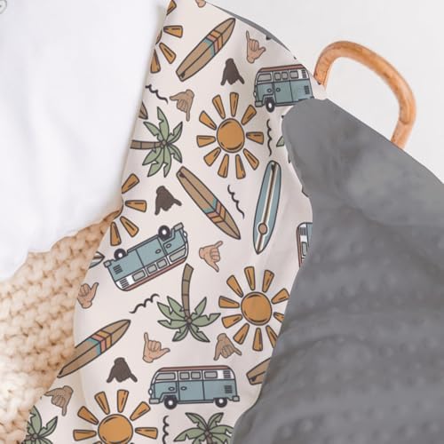 Soft Mink Baby Blanket with Dotted Backing Summer Blue Surf Board Pattern