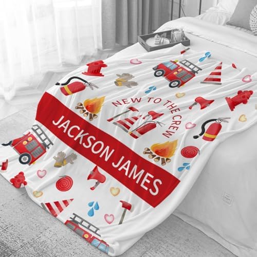 MATCHASTAR Fire Truck Personalized Fleece Throw Blanket for Kids