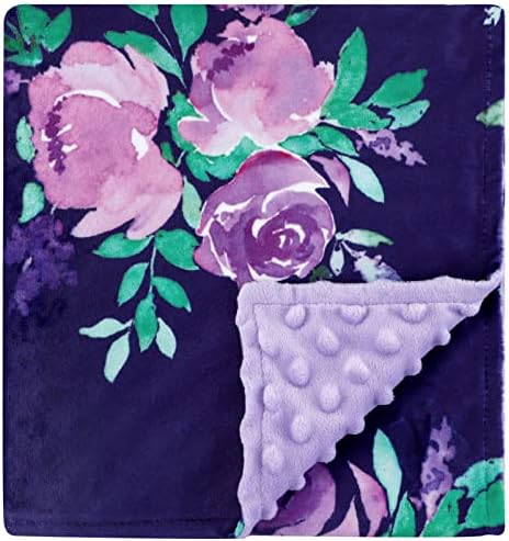 TANOFAR Minky Baby Blanket with Dotted Backing Purple Floral 30x40 Inch 1