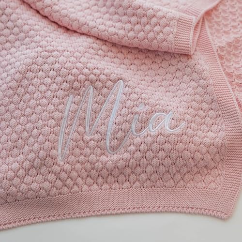 Custom Knit Baby Blanket with Embroidery - Personalized Name Blanket