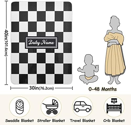 Pigsaly Custom Name Baby Blanket 30x40 Black White Buffalo Check Plaid