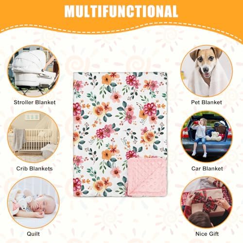 Nialnant Floral Baby Blanket for Girls Double Layer Dotted Toddler Blanket