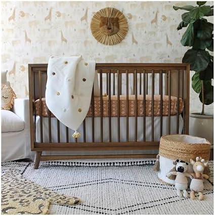 Crane Baby Blanket 36 x 36 Cream Soft Cotton Pom Pom