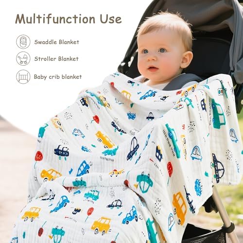 ROSE FEATHER 6-Layer Muslin Baby Blanket Cozy Swaddle 43x43 Inch