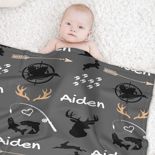 Customized Deer Duck Fish Woodland Baby Blanket 30x40