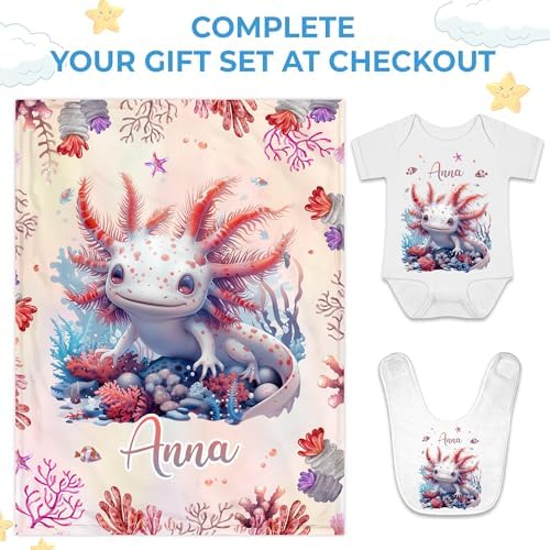 Hyturtle Personalized Axolotl Baby Blanket - Soft Cozy Plush Gift for Newborn