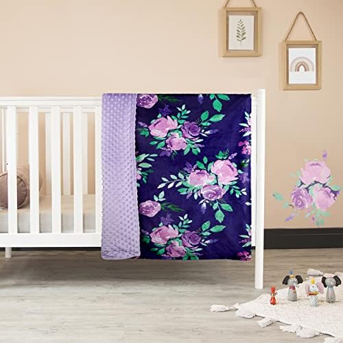 TANOFAR Minky Baby Blanket with Dotted Backing Purple Floral 30x40 Inch 1
