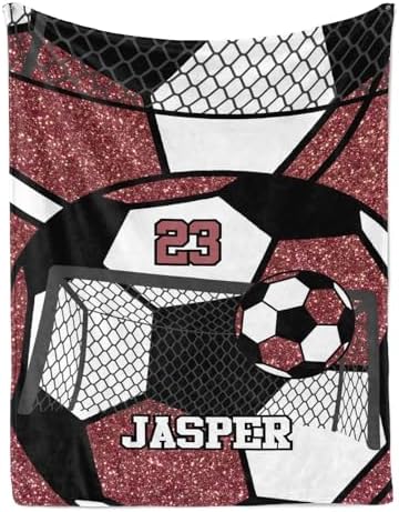 Deven Personalized Soccer Ball Maroon Baby Blanket - 30x40 Inches
