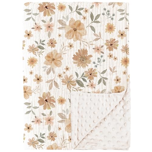 Konssy Soft Baby Blanket with Muslin Cotton Front and Dotted Fleece Back