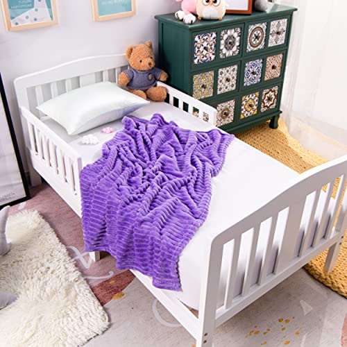 NTBAY Plush Flannel Baby Blanket with Stripe Pattern 30x40 Inches Purple