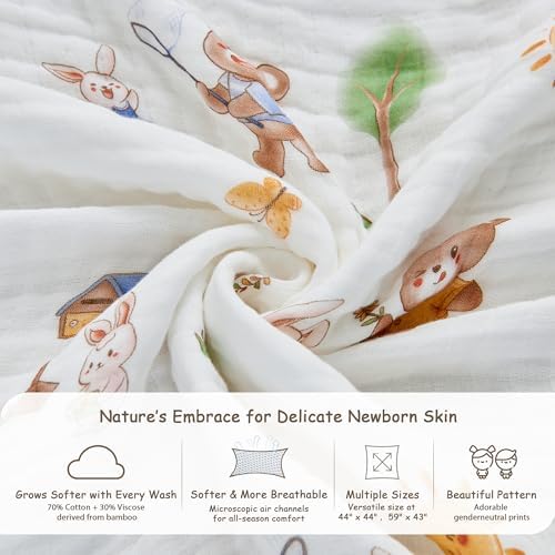 ROSE FEATHER 6-Layer Muslin Baby Blanket with Bear Print