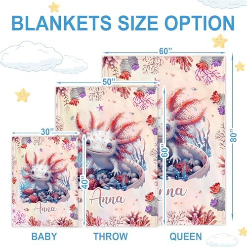 Hyturtle Personalized Axolotl Baby Blanket - Soft Cozy Plush Gift for Newborn