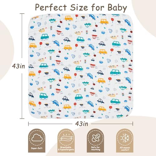 ROSE FEATHER 6-Layer Muslin Baby Blanket Cozy Swaddle 43x43 Inch