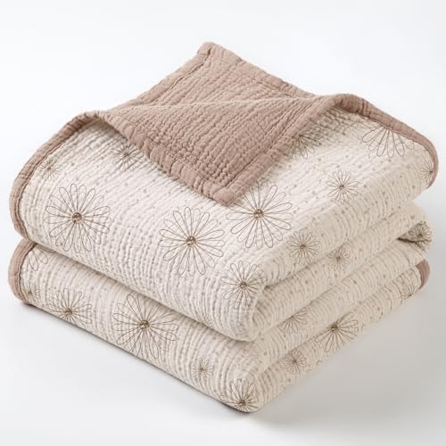 Lulu Moon Muslin Blanket Sand Daisy Print 47x47 Inches