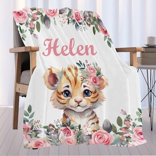 Custom Tiger Baby Blanket with Name for Newborns and Toddlers