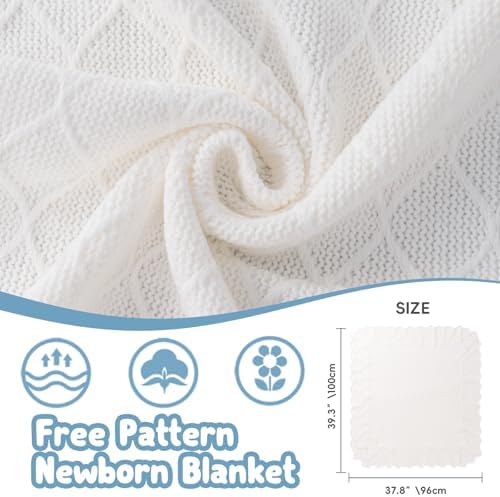 Booulfi Soft Cotton White Baby Blanket 38x39