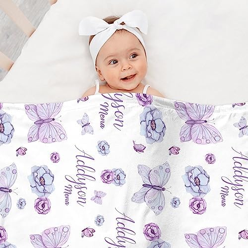 Personalized Baby Blanket for Girls - Flannel Butterfly Crib Decor