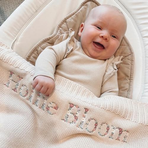 Personalized Baby Blanket with Name 40x30 Inch Chunky Knit