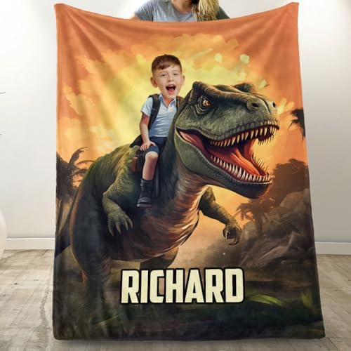 Personalized Photo Blanket with Dinosaur Design