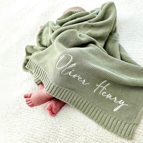 Personalized Baby Blanket with Name 30x40in Chunky Knit Nursery Blanket