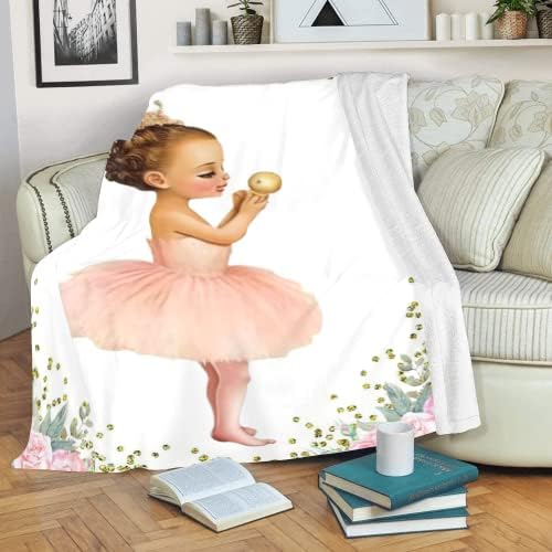 Personalized Golden Hat Girl Pink Flowers Baby Blanket 30x40 Inch