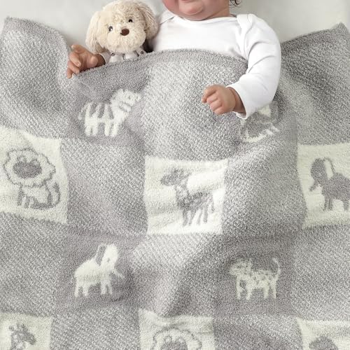 CREVENT 30X40 Chenille Baby Blanket for Baby and Pet Animal Grey 75X100cm