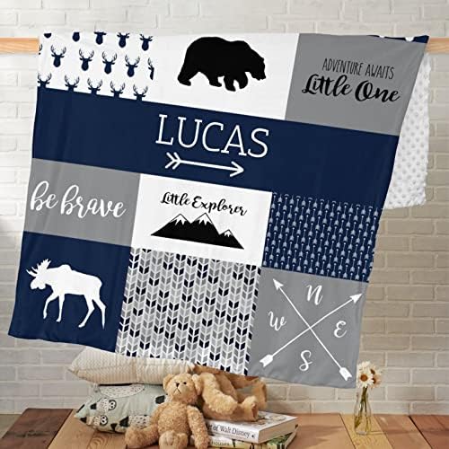 Personalized Baby Blanket for Boys - Blue Deer Woodland Design