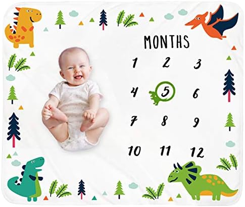 Tebaby Baby Milestone Blanket Dinosaur Neutral