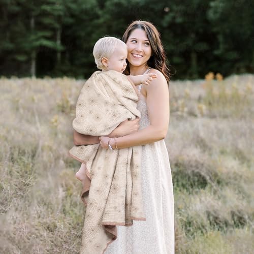 Lulu Moon Muslin Blanket Sand Daisy Print 47x47 Inches
