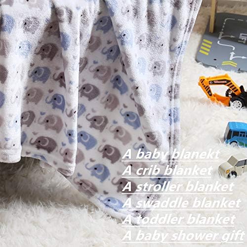 CREVENT Cozy Warm Baby Blanket Blue Elephant 30X40