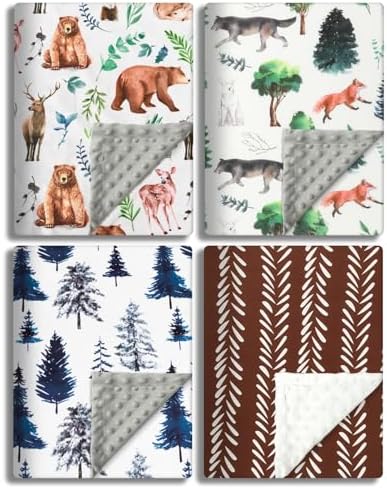 4 Pack Soft Woodland Baby Blankets for Newborn Toddlers