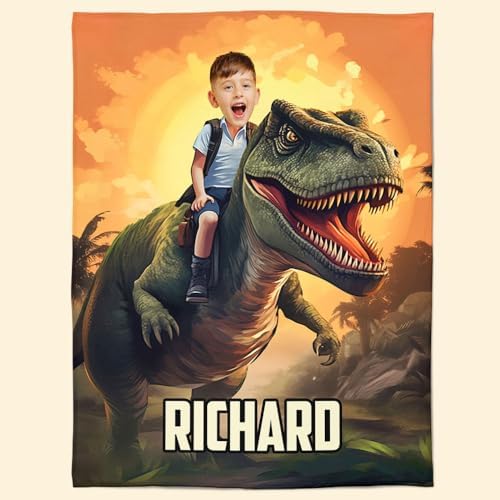Personalized Photo Blanket with Dinosaur Design