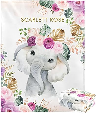 Personalized Elephant Baby Blanket with Name - Soft and Cozy