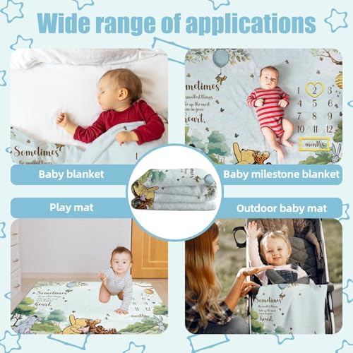 Winnie Milestone Blanket for Baby Boy Monthly Growth Gift with Photo Frames