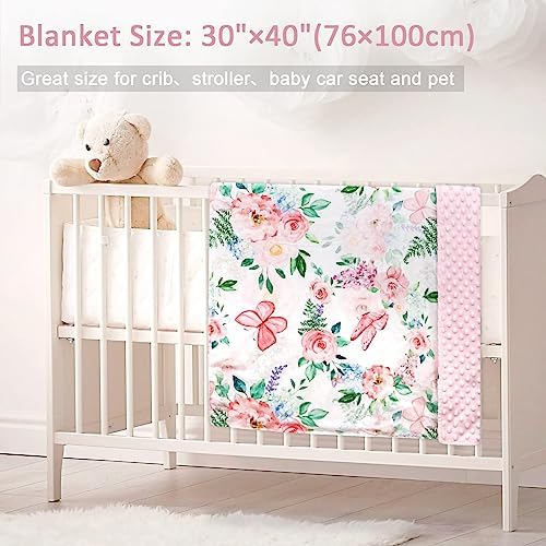 CARUILI Baby Blanket 30x40 Inches Minky Double Layer Pink Floral
