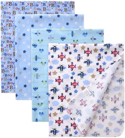 Gina Era 4 Pack Baby Flannel Receiving Blankets 30x30 Inches