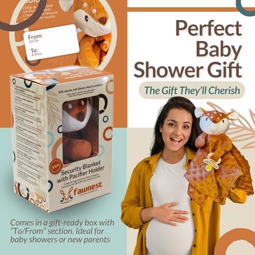FAWNEST Baby Lovey Security Blanket - Plush Stuffed Animal with Pacifier Holder 1