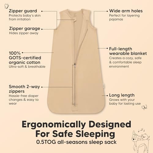 KeaBabies 2-Pack Baby Sleep Sacks - 05TOG Organic Cotton Wearable Blanket