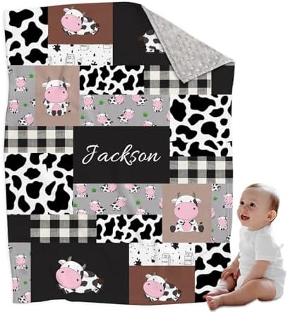 Personalized Cow Print Baby Blanket with Name