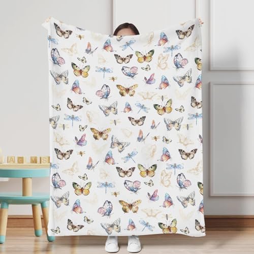 Boho Watercolor Butterfly Flannel Baby Blanket