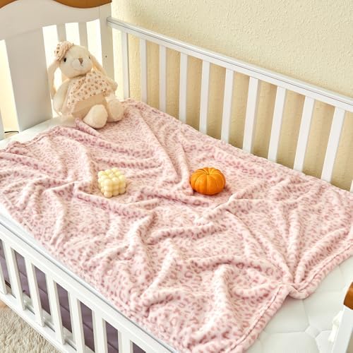 Yurhap Leopard Print Baby Blanket Fleece 30x40 Light Pink