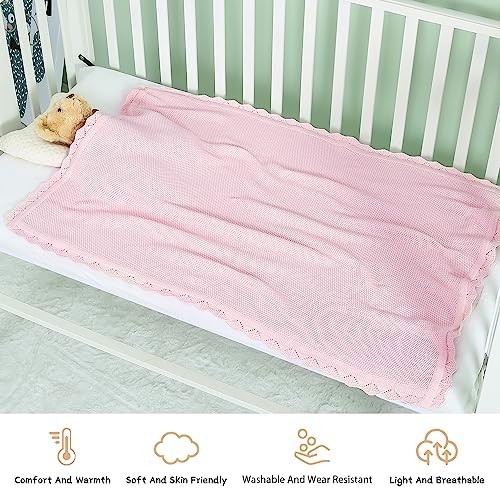100 Cotton Baby Blanket Knit Soft Warm Light Pink 30x40 Inches