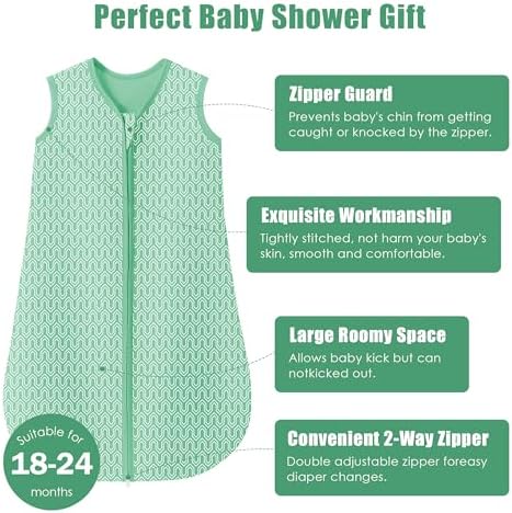 SWEET DOLPHIN 18-24M Sleep Sack 3-Pack Green Cotton