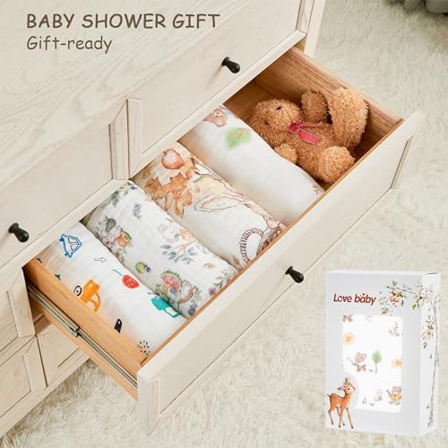 ROSE FEATHER 6-Layer Muslin Baby Blanket with Bear Print