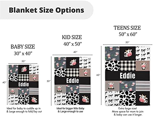 Personalized Baby Blanket with Name - Custom Cute Cow Design 30 x 40