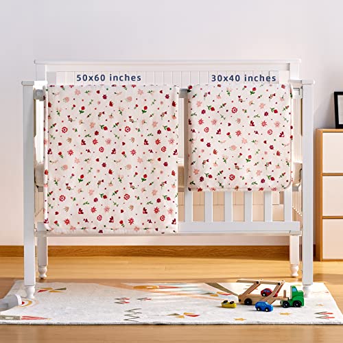 DaysU Reversible Flannel Sherpa Baby Blanket with Flower Print